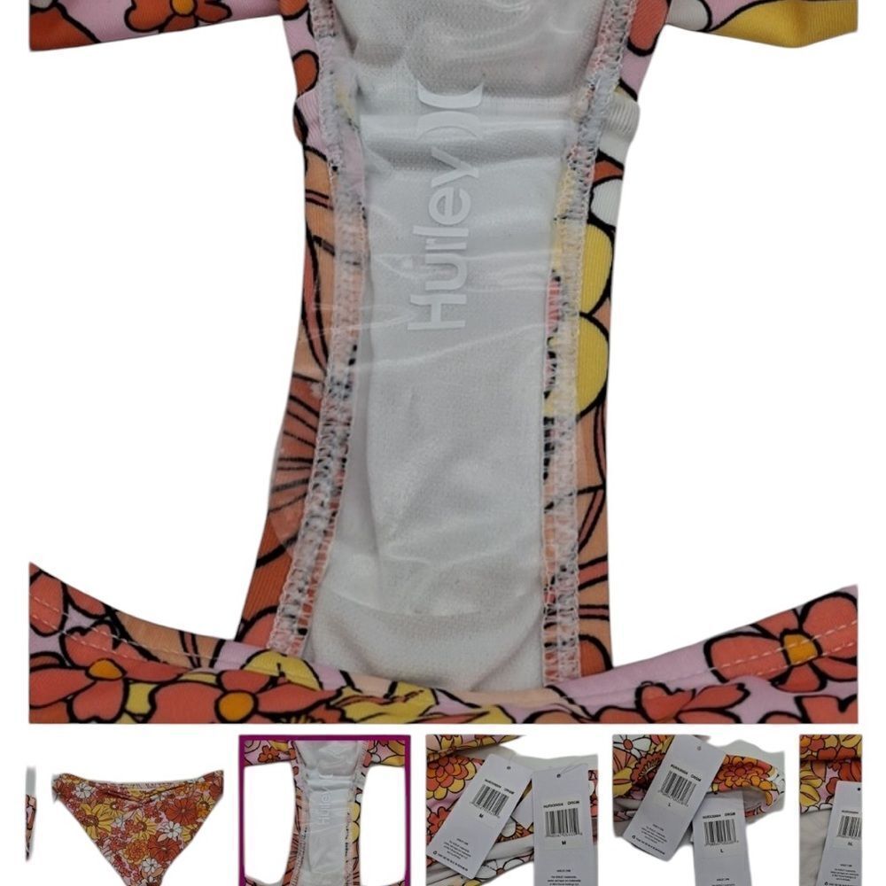 Hurley‎ Floral Print Ruffle Top Bikini 2pc Set Orange size L New with tags! - Picture 6 of 7